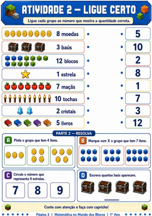 Página de atividade visual de matemática 1