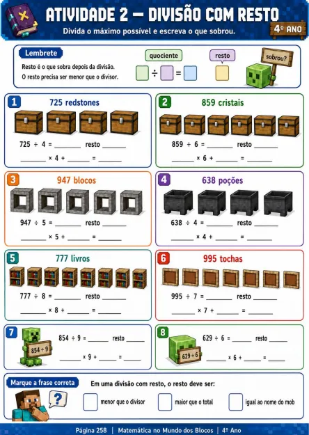 Página de atividade visual de matemática 5